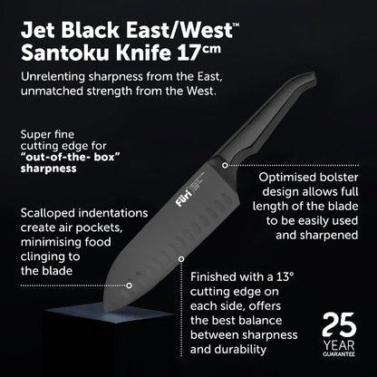 Furi Pro Jet Black East/West Santoku Knife 17cm