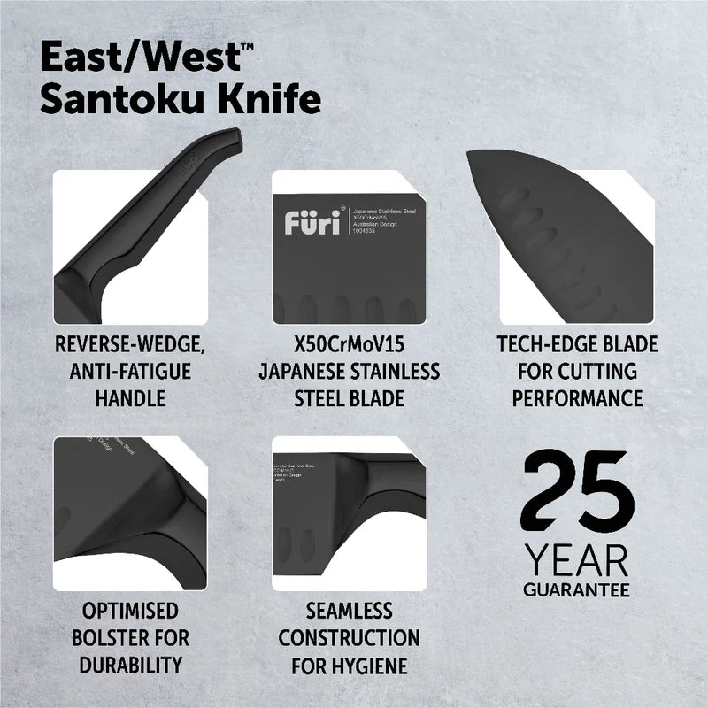 Furi Pro Jet Black East/West Santoku Knife 17cm