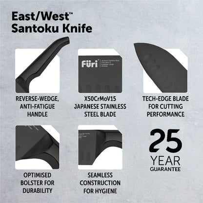 Furi Pro Jet Black East/West Santoku Knife 17cm
