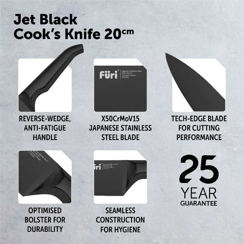 Furi Pro Jet Black Cooks Knife 20cm