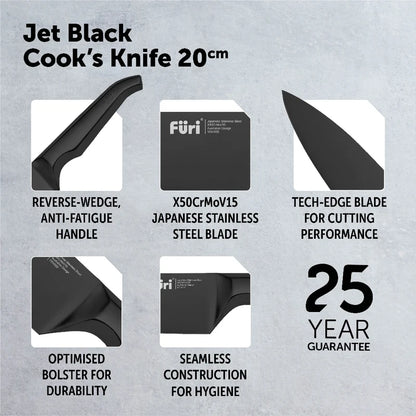 Furi Pro Jet Black Cooks Knife 20cm