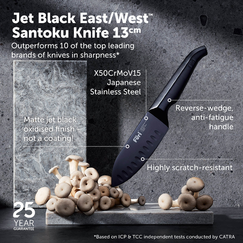 Furi Pro Jet Black East/West Santoku Knife 13cm