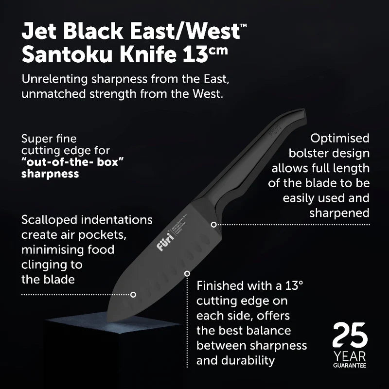 Furi Pro Jet Black East/West Santoku Knife 13cm
