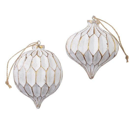 Hanging Finial White/Gold Ornament 4"