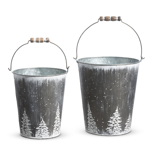 Galvanised Bucket w/Painted Trees