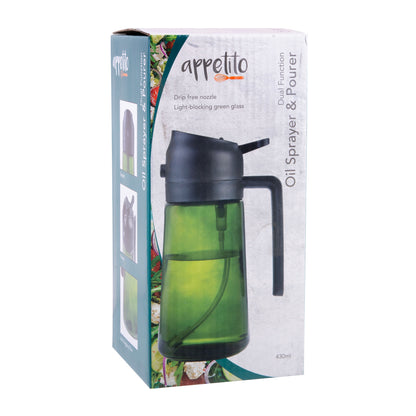 Dual Function Oil Sprayer & Pourer | Green Glass Black