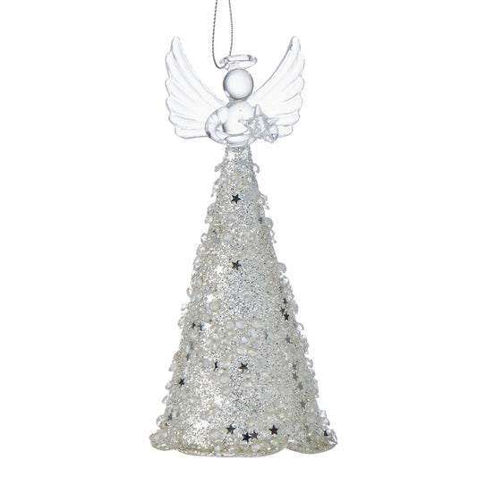 Hanging Glass Glitter Angel 19cm