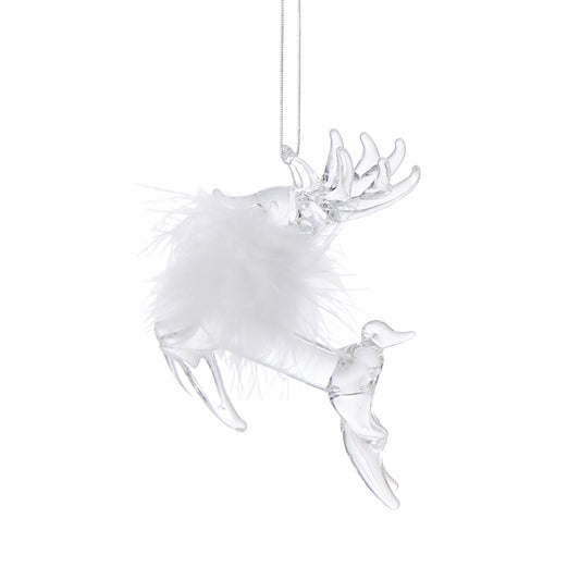 Hanging Glass Feathered Reindeer Ornament