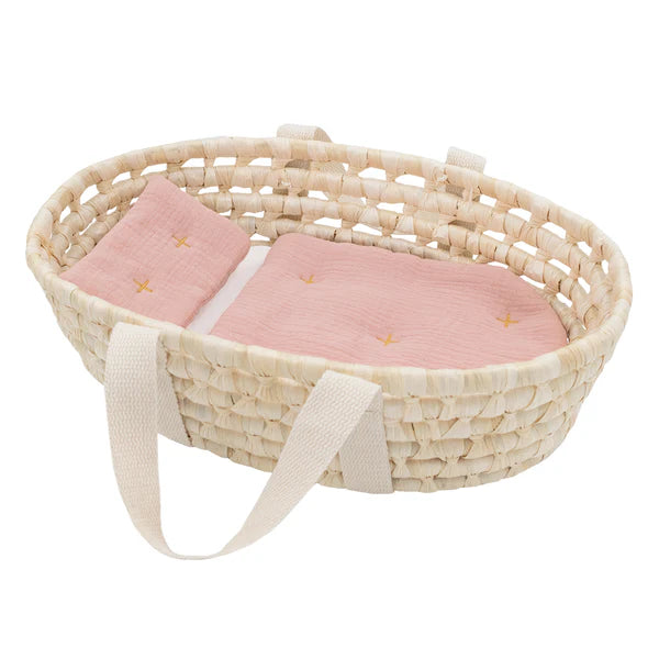 Rattan Doll Moses Basket - Blush