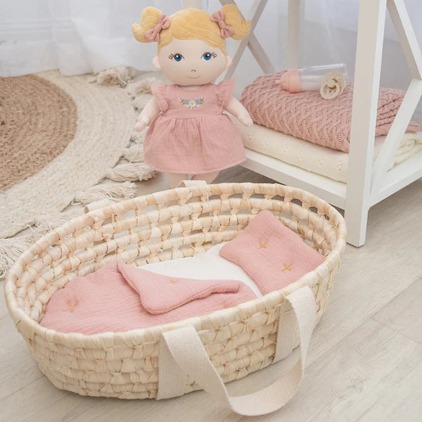 Rattan Doll Moses Basket - Blush