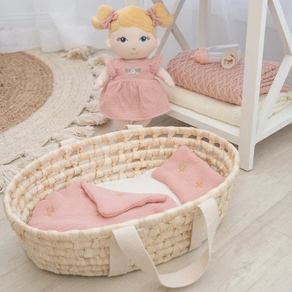 Rattan Doll Moses Basket - Blush