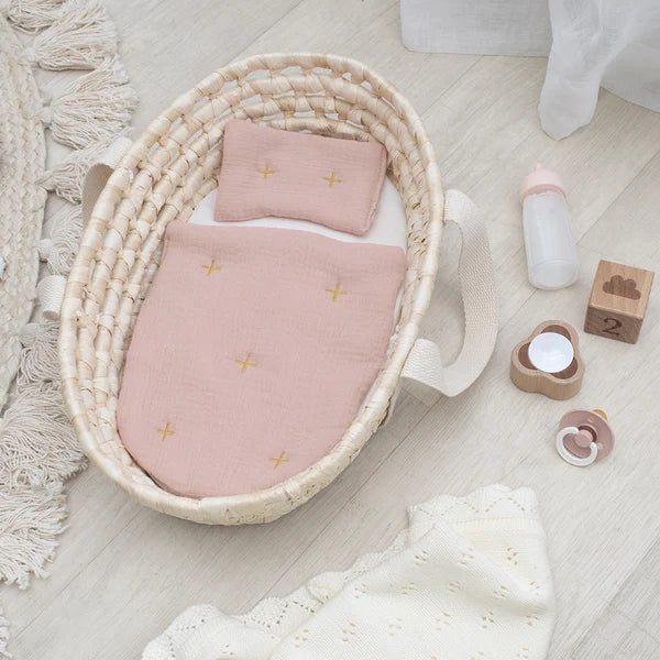 Rattan Doll Moses Basket - Blush