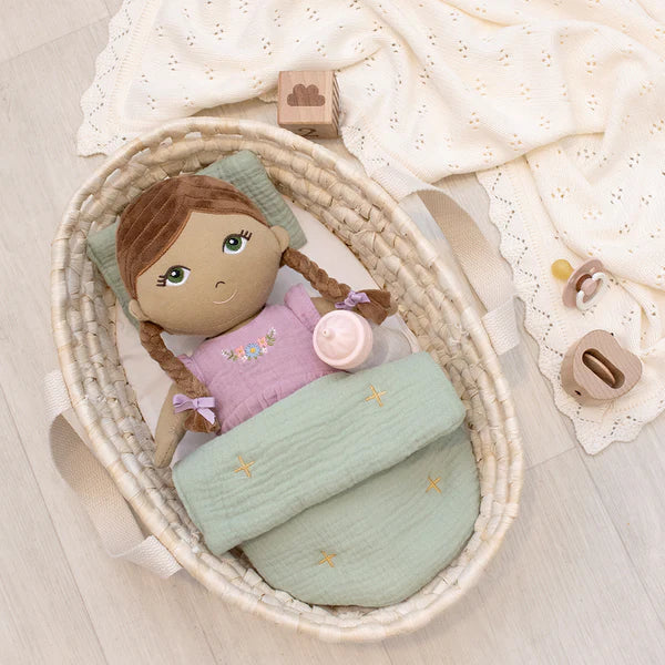 Rattan Doll Moses Basket - Sage