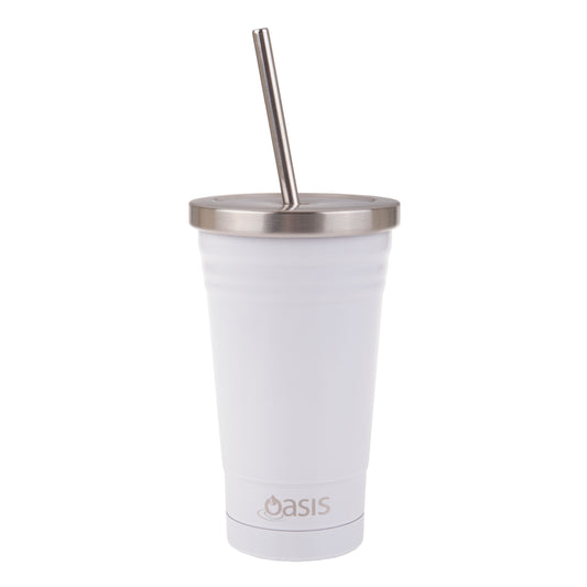 Insulated Smoothie Tumbler with Straw - White