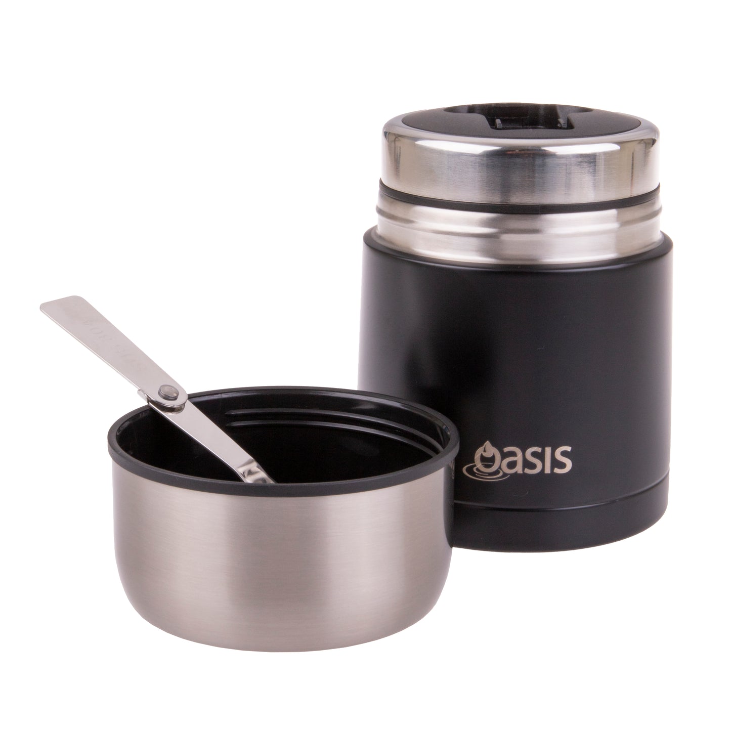 Insulated Food Flask with Spoon | Matte Black 600ml