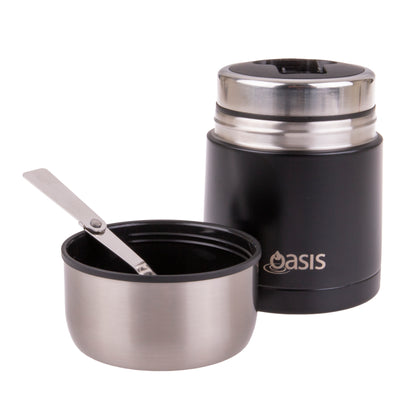 Insulated Food Flask with Spoon | Matte Black 600ml