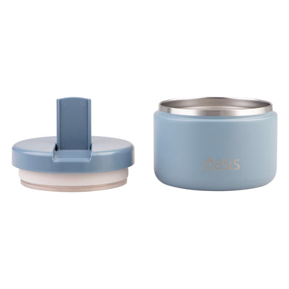 Double Wall S/S Insulated Food Flask w/Quick Release Lid | Hazy Blue 300ml