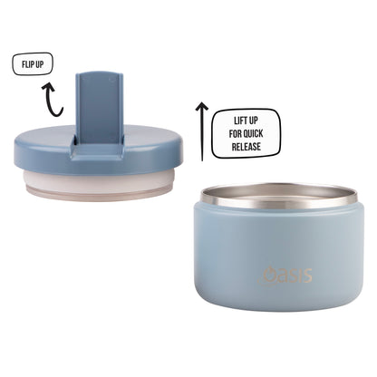Double Wall S/S Insulated Food Flask w/Quick Release Lid | Hazy Blue 300ml