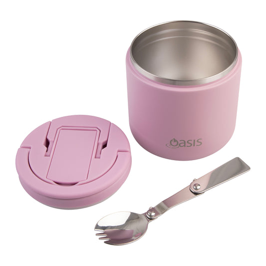 Double Wall S/S Insulated Food Flask w/Quick Release Lid & Spork | Blush 550ml