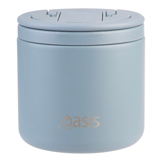 Double Wall S/S Insulated Food Flask w/Quick Release Lid & Spork | Hazy Blue 550ml
