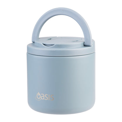 Double Wall S/S Insulated Food Flask w/Quick Release Lid & Spork | Hazy Blue 550ml