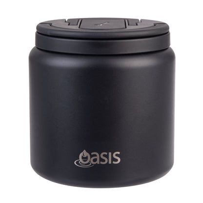 Double Wall S/S Insulated Food Flask w/Quick Release Lid & Spork | Black 700ml