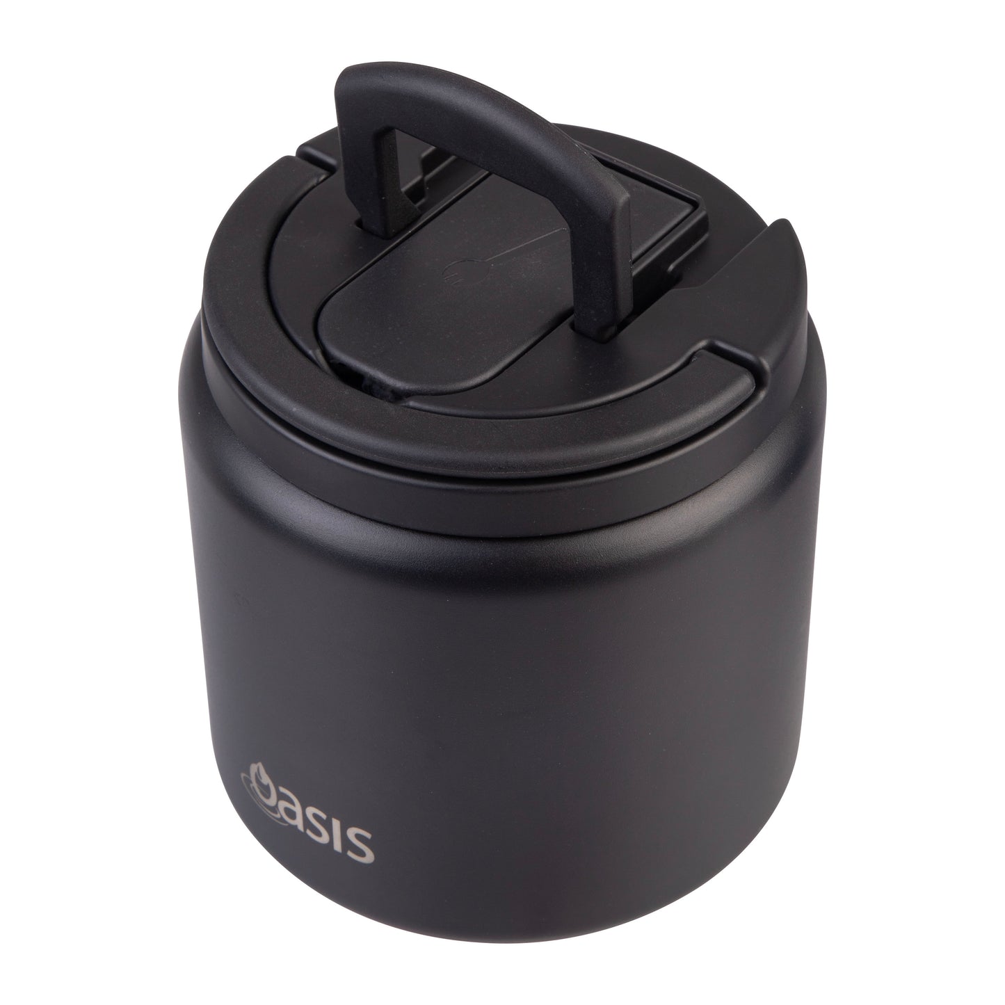 Double Wall S/S Insulated Food Flask w/Quick Release Lid & Spork | Black 700ml