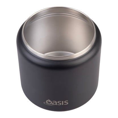 Double Wall S/S Insulated Food Flask w/Quick Release Lid & Spork | Black 700ml