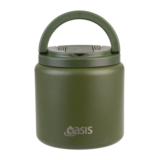 Double Wall S/S Insulated Food Flask w/Quick Release Lid & Spork | Forest Green 700ml