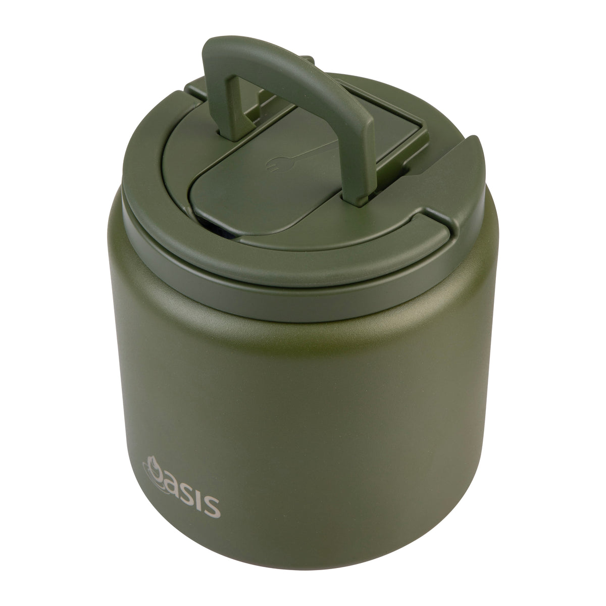 Double Wall S/S Insulated Food Flask w/Quick Release Lid & Spork | Forest Green 700ml