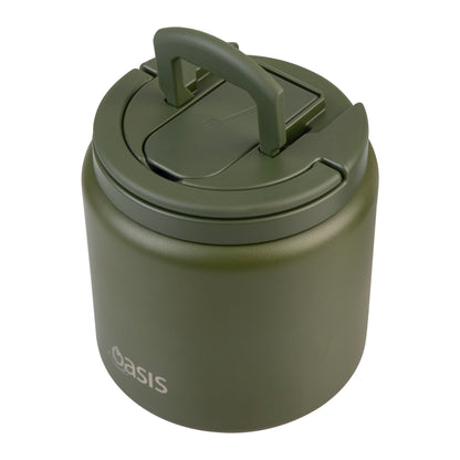 Double Wall S/S Insulated Food Flask w/Quick Release Lid & Spork | Forest Green 700ml
