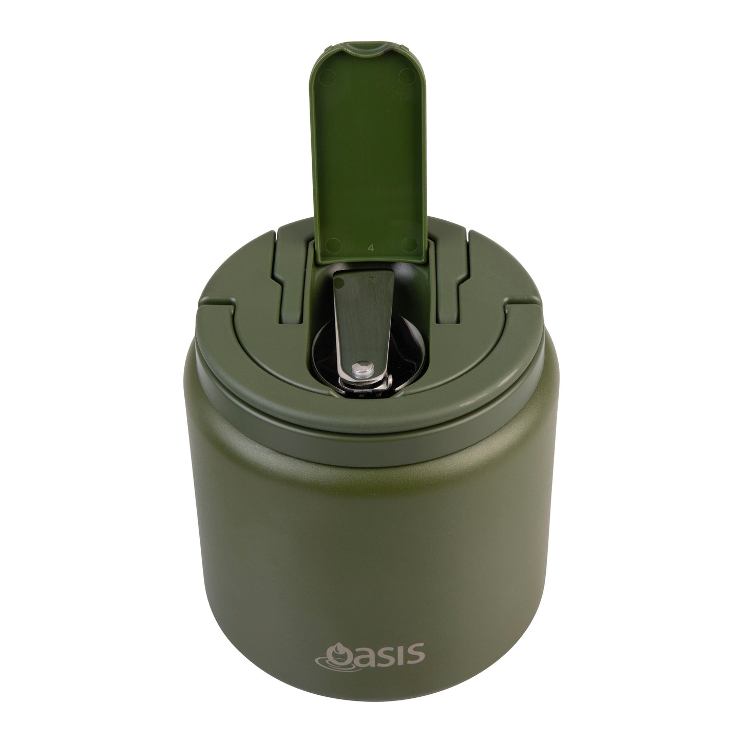 Double Wall S/S Insulated Food Flask w/Quick Release Lid & Spork | Forest Green 700ml