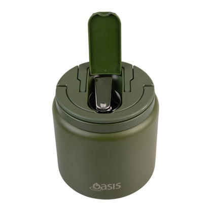 Double Wall S/S Insulated Food Flask w/Quick Release Lid & Spork | Forest Green 700ml