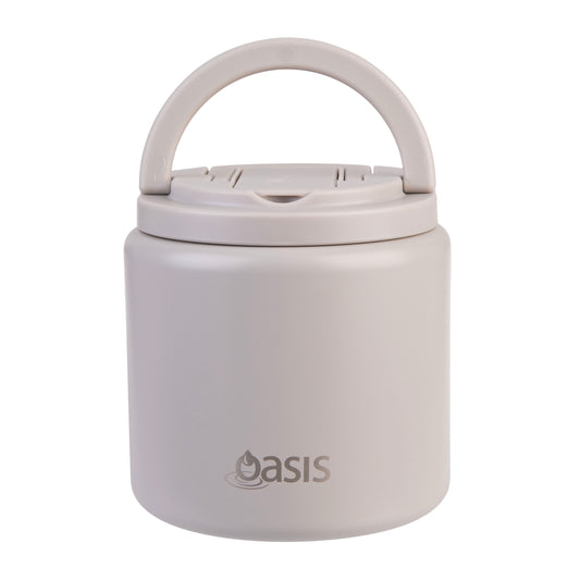 Double Wall S/S Insulated Food Flask w/Quick Release Lid & Spork | Stone 700ml