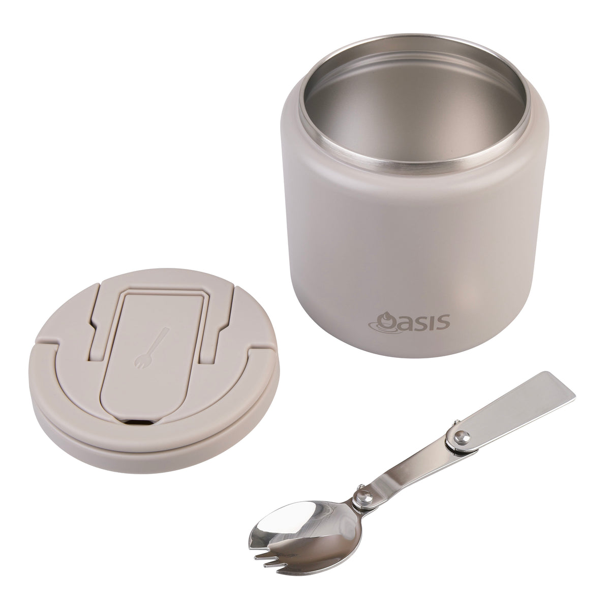 Double Wall S/S Insulated Food Flask w/Quick Release Lid & Spork | Stone 700ml