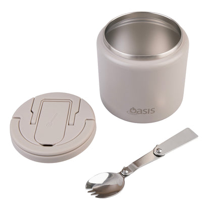 Double Wall S/S Insulated Food Flask w/Quick Release Lid & Spork | Stone 700ml