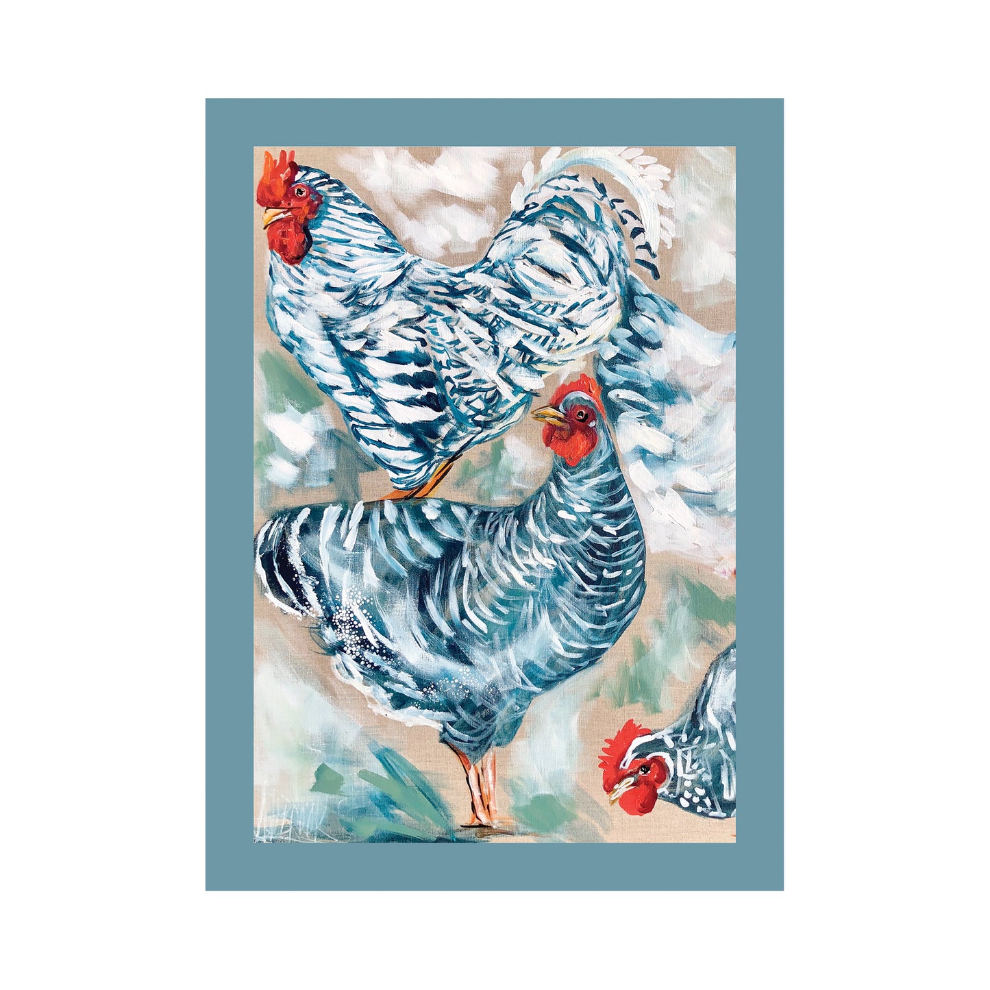 Blue & White Chooks Tea Towel