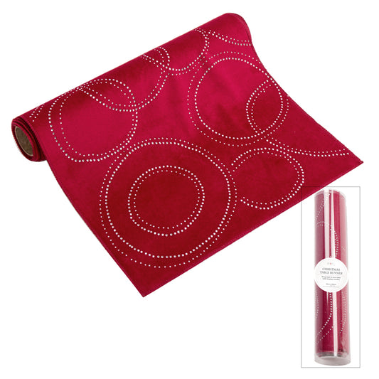 Glam Velvet Diamonte Table Runner - Red