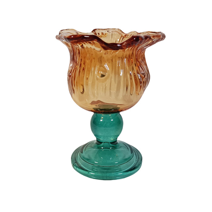 Zina Glass Floral Tealight Holder | Green Orange