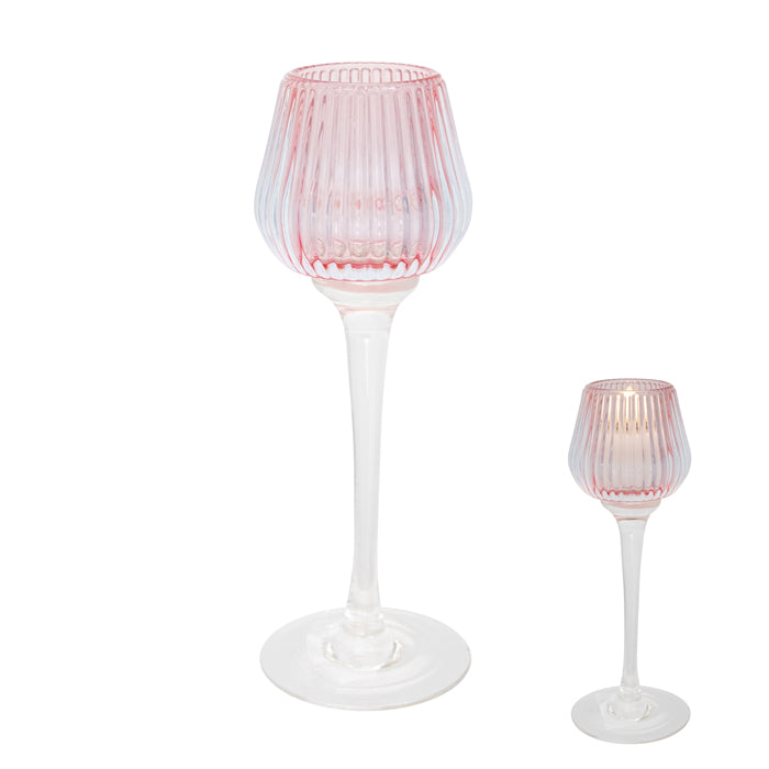 Amelia Glass Ribbed Votive Holder | Pink Large