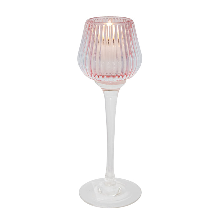 Amelia Glass Ribbed Votive Holder | Pink Large