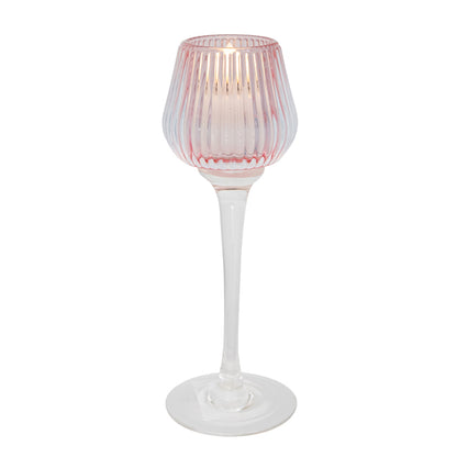 Amelia Glass Ribbed Votive Holder | Pink Large