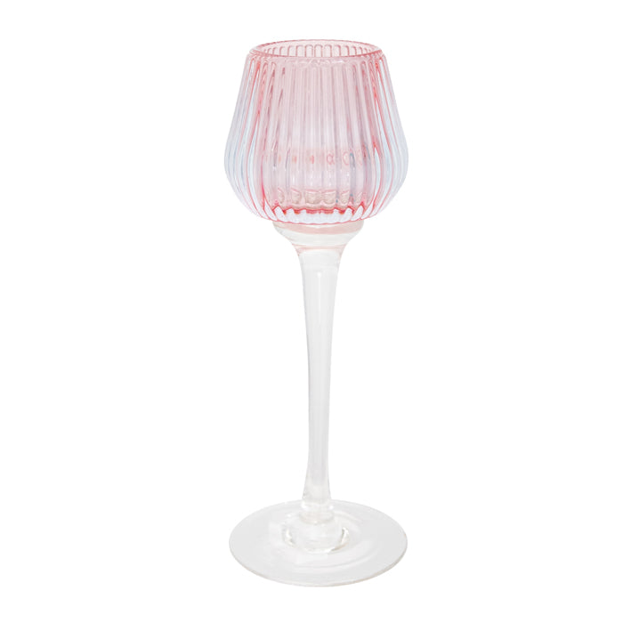 Amelia Glass Ribbed Votive Holder | Pink Large