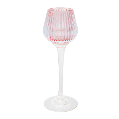 Amelia Glass Ribbed Votive Holder | Pink Large