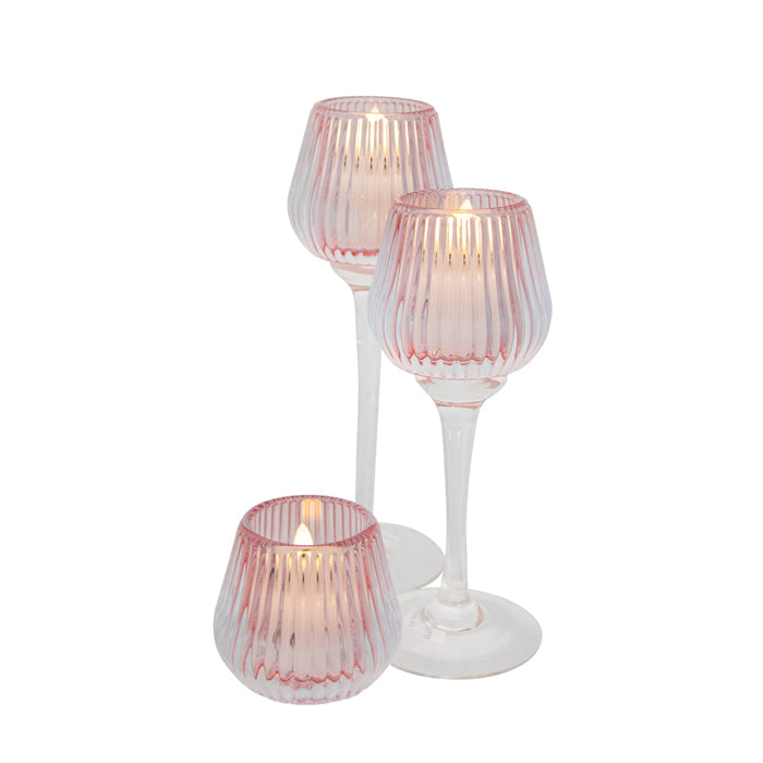 Amelia Glass Ribbed Votive Holder | Pink Large