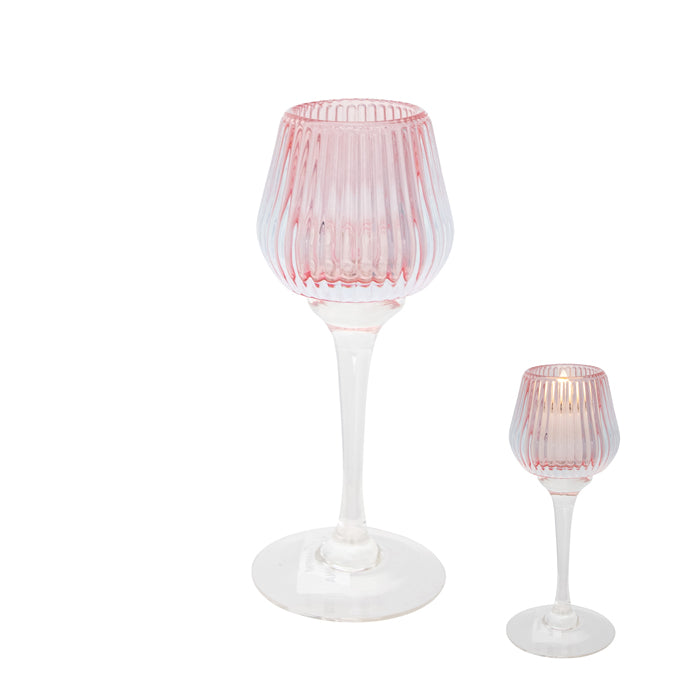 Amelia Glass Ribbed Votive Holder | Pink Medium