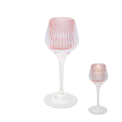 Amelia Glass Ribbed Votive Holder | Pink Medium