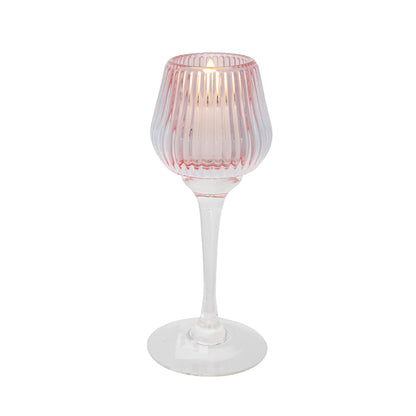 Amelia Glass Ribbed Votive Holder | Pink Medium