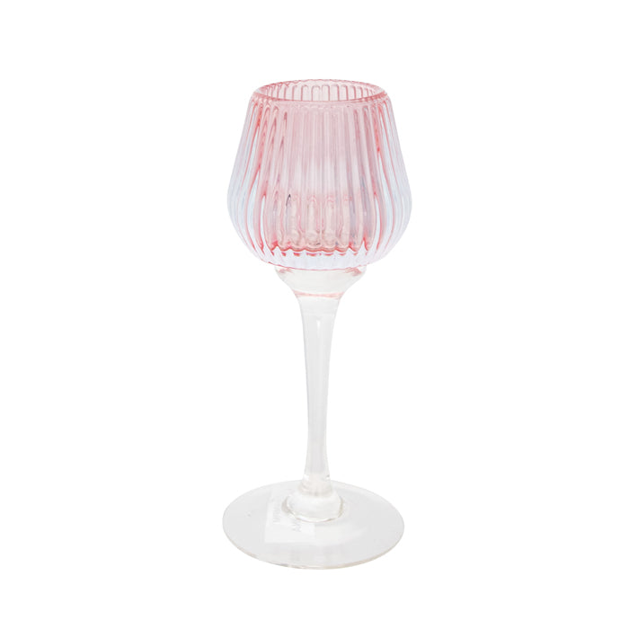 Amelia Glass Ribbed Votive Holder | Pink Medium