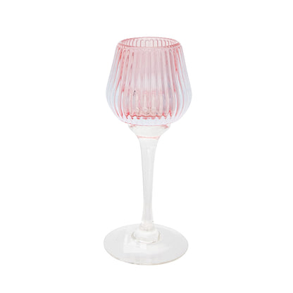 Amelia Glass Ribbed Votive Holder | Pink Medium